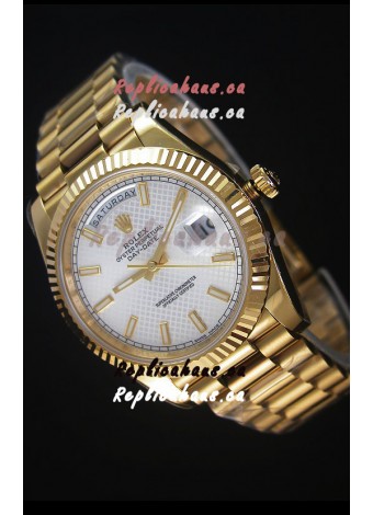 Rolex Day Date Japanese Replica Watch - Yellow Gold Casing in Steel Patterned Dial 40MM