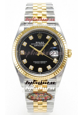 Rolex Super Clone Datejust ETA 3235 Movement 36MM Two Tone Yellow Gold Swiss Black Dial Watch