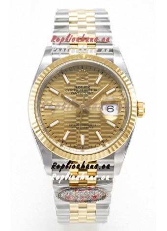 Rolex Super Clone Datejust ETA 3235 Movement 36MM Two Tone Yellow Gold Swiss Fluted Dial