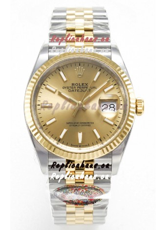Rolex Super Clone Datejust ETA 3235 Movement 36MM Two Tone Yellow Gold Swiss Gold Dial