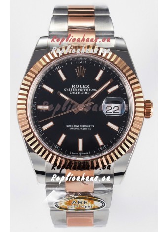 Rolex Super Clone Datejust ETA 3235 Movement 41MM Two Tone Rose Gold Plating Black Dial Watch