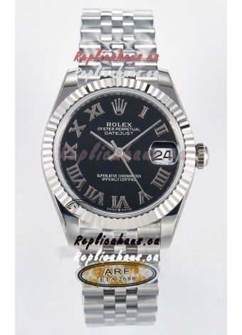 Rolex Super Clone Datejust ETA 2688 Movement 31MM Stainless Steel Black Roman Dial Watch 