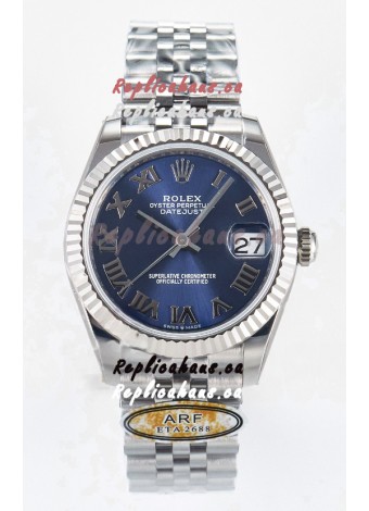 Rolex Super Clone Datejust ETA 2688 Movement 31MM Stainless Steel Blue Roman Dial Watch 
