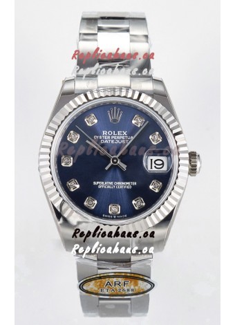 Rolex Super Clone Datejust ETA 2688 Movement 31MM Stainless Steel Blue Diamonds Dial Watch 