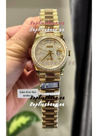 Rolex Day Date Super Clone Yelllow Gold Plated Custom Modified Diamonds Paved Watch 