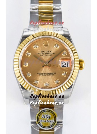 Rolex Super Clone Datejust ETA 2688 Movement 31MM Two Tone Yellow Gold Swiss Gold Dial