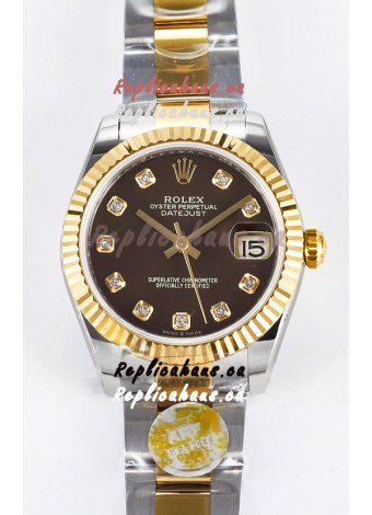 Rolex Super Clone Datejust ETA 2688 Movement 31MM Two Tone Yellow Gold Swiss Brown Dial