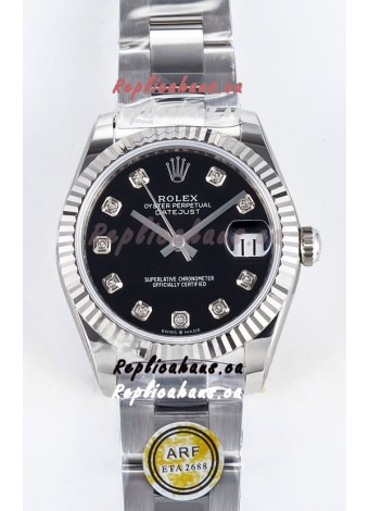 Rolex Super Clone Datejust ETA 2688 Movement 31MM Stainless Steel Black Dial Watch 