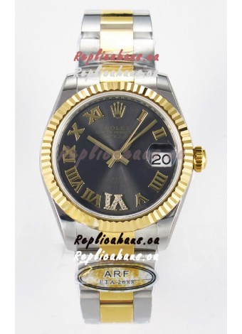 Rolex Super Clone Datejust ETA 2688 Movement 31MM Two Tone Yellow Gold Swiss Grey Dial