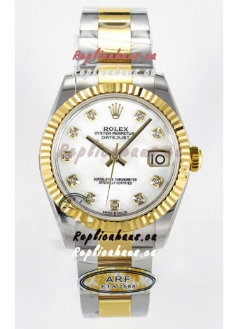 Rolex Super Clone Datejust ETA 2688 Movement 31MM Two Tone Yellow Gold Peal Dial