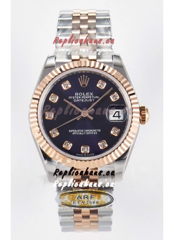 Rolex Super Clone Datejust ETA 2688 Movement 31MM Two Tone Rose Gold Swiss Purple Dial