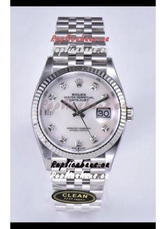 Rolex Datejust 126234 36MM Swiss Replica in 904L Steel in White Pearl Dial 1:1 Mirror Replica