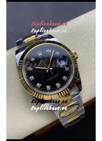 Rolex Datejust M126333 41MM ETA3235 72 Hours Power Black Diamonds Dial Oyster 1:1 Mirror Replica Yellow Gold 904L Steel