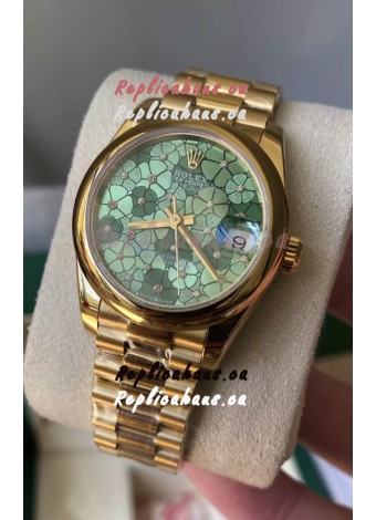 Rolex Datejust M278248 31MM Swiss Replica in Gold - Green Motif Dial 1:1 Mirror Quality