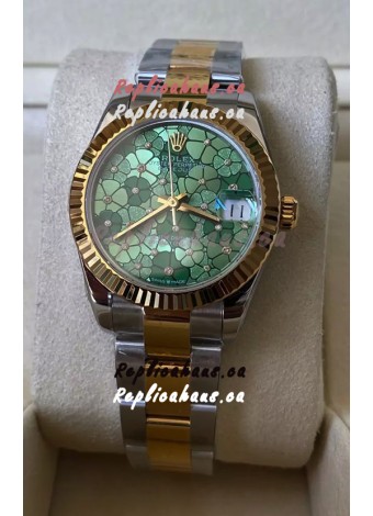 Rolex Datejust M278273 31MM Swiss Replica in Two Tone Yellow Gold - Green Motif Dial 1:1 Mirror Quality