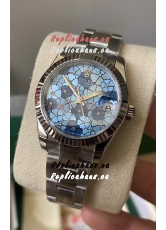 Rolex Datejust Ladies 31MM Cal.3135 Movement Swiss Replica Blue Motif Oyster Strap in 904L Steel Casing