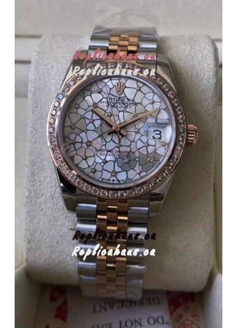 Rolex Datejust M278381RBR 31MM Swiss Replica Two Tone Rose Gold - Floral Motif Dial 1:1 Mirror Quality