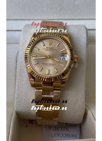 Rolex Datejust 278278 31MM Swiss Replica in 904L Steel Yellow Gold Casing in Stick Markers 1:1 Mirror Quality 