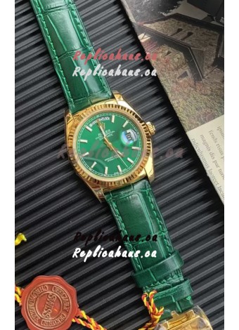 Rolex Day Date Yellow Gold Casing Watch in Green Strap 36MM - 1:1 Mirror Quality 