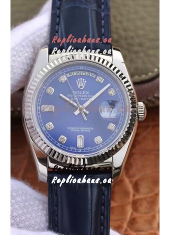 Rolex Day Date 904L Steel Casing Watch in Blue Dial 36MM - 1:1 Mirror Quality 