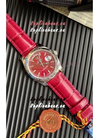 Rolex Day Date 904L Steel Casing Watch in Red Dial 36MM - 1:1 Mirror Quality 