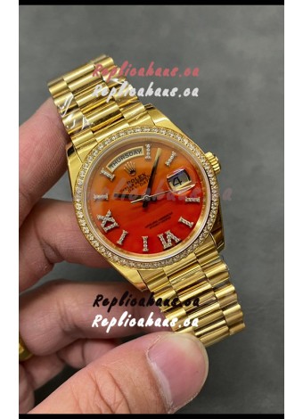 Rolex Day Date Carnelian 18K Yellow Gold Watch 36MM - 1:1 Mirror Replica Watch 