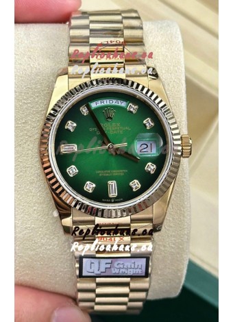 Rolex Day Date Super Clone 18K Yellow Gold Watch 36MM - Green Dial 1:1 Mirror Replica Watch 