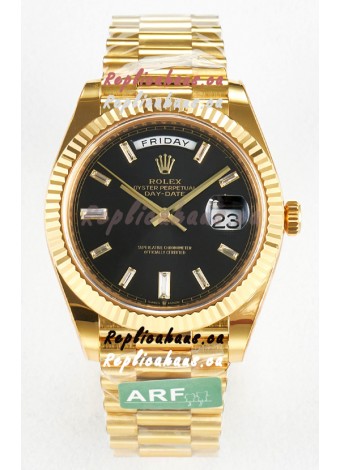 Rolex Day Date Super Clone 18K Yellow Gold Watch 40MM - Black Dial 1:1 Mirror Quality