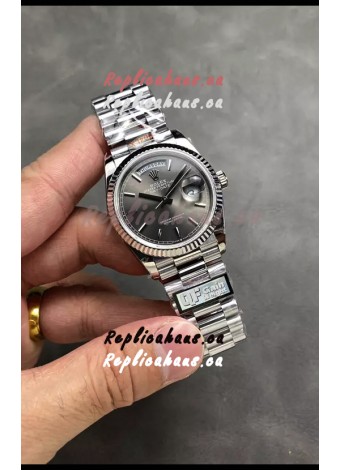 Rolex Day Date Super Clone Stainless Steel Grey Dial Watch 36MM - 1:1 Mirror Quality