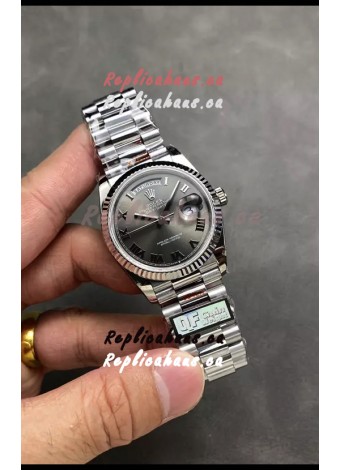 Rolex Day Date Super Clone Stainless Steel Grey Dial Roman Numerals Watch 36MM - 1:1 Mirror Quality