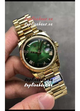 Rolex Day Date Super Clone Yellow Gold Green Dial Roman Numerals Watch 36MM - 1:1 Mirror Quality