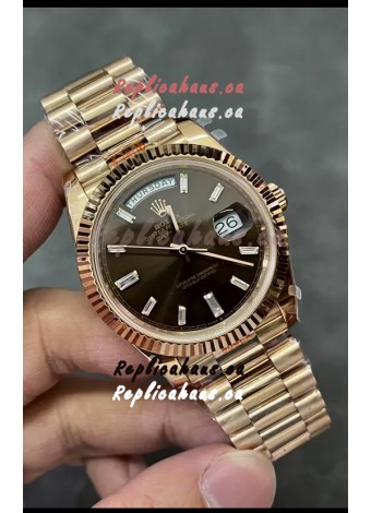 Rolex Day Date 40MM 228235 Rose Gold in Dark Brown Dial 1:1 Mirror Replica Watch