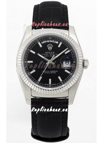 Rolex Day Date 904L Steel Casing Watch in Black Dial 36MM - 1:1 Mirror Quality