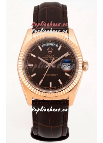 Rolex Day Date Rose Gold 904L Steel Casing Watch in Brown Dial 36MM - 1:1 Mirror Quality