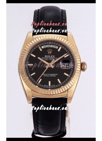 Rolex Day Date Rose Gold 904L Steel Casing Watch in Black Dial 36MM - 1:1 Mirror Quality