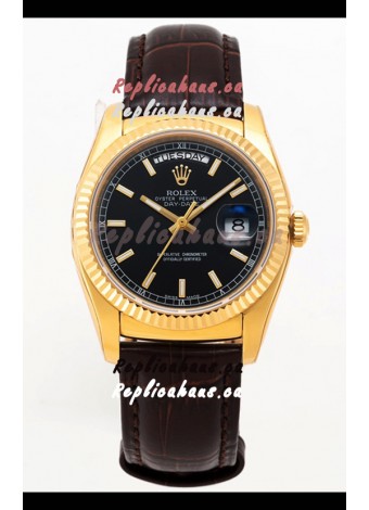 Rolex Day Date Yellow Gold 904L Steel Casing Watch in Black Dial 36MM - 1:1 Mirror Quality