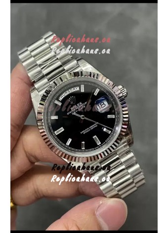 Rolex Day Date Presidential Stainless Steel Black Dial Watch 40MM - 1:1 Mirror Quality