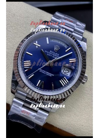 Rolex Day Date Presidential Stainless Steel Navy Blue Dial Watch 40MM - 1:1 Mirror Quality