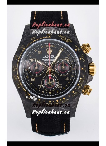 Rolex Daytona Super Clone DiW Avia Grey Carbon Edition Watch - Forged Carbon Casing Black Strap 1:1 Mirror Replica