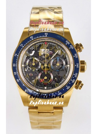 Rolex Daytona Super Clone Artisans De Geneve Yellow Gold Watch Blue Bezel Skeleton Watch 