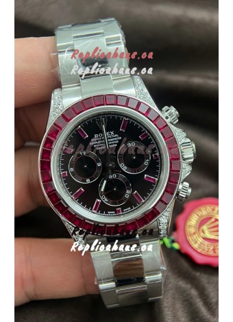 Rolex Daytona Super Clone White Gold Casing Maroon Dial Cal.4131 Movement Watch Custom Sapphires Bezel