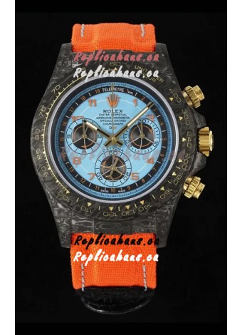 Rolex Daytona Super Clone Watch in Blue Dial Black Carbon Casing 1:1 Mirror Replica