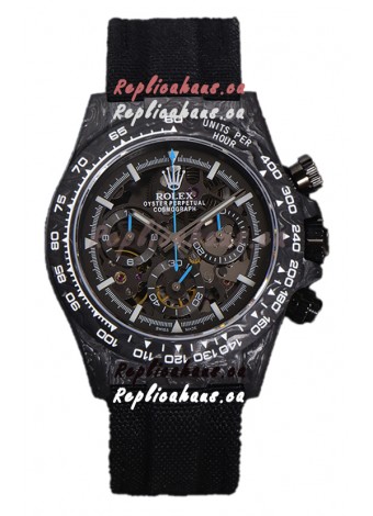 Rolex Daytona DiW Skeleton Carbon Edition Watch - Forged Carbon Casing Black Strap 1:1 Mirror Replica
