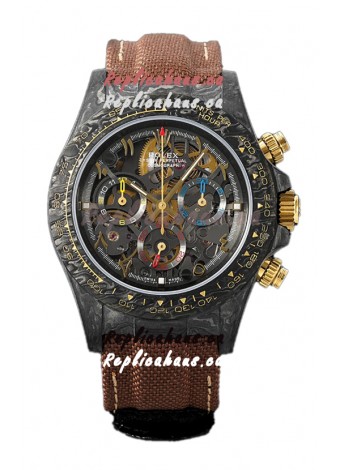 Rolex Daytona DiW Skeleton Carbon Edition Watch - Forged Carbon Casing Brown Strap 1:1 Mirror Replica