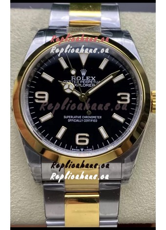 Rolex Explorer I Black Dial - Yellow Gold on Steel in 3230 Swiss Automatic Movement