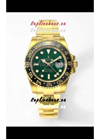 Rolex GMT Masters II Super Clone M116718 Yellow Gold Green Dial Swiss Replica Watch 
