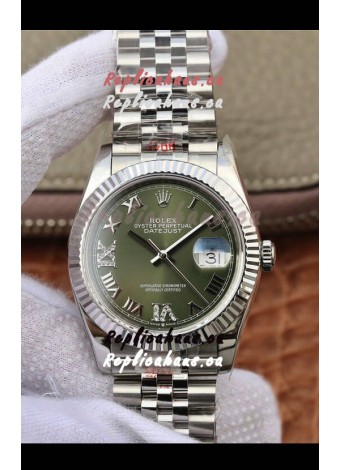 Rolex Datejust 36MM ETA-3135 Movement Swiss Replica in 904L Steel in Green Dial 