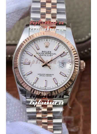 Rolex Datejust 36MM ETA-3135 Movement Swiss Replica in 904L Two Tone White Dial