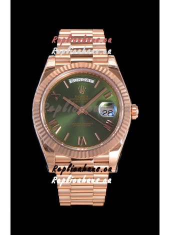 Rolex Day Date Watch in Green Dial with Roman Hour Numerals Cal.3255 Movement - 904L Steel 