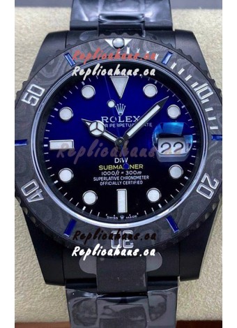 Rolex Submariner DiW Special Edition Watch in DLC Coating Carbon Bezel Blue Dial